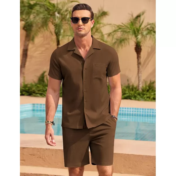 COOFANDY Men's 2 Pieces Casual Beach Outfits Short Sleeve Button Down Shirts Summer Short Set