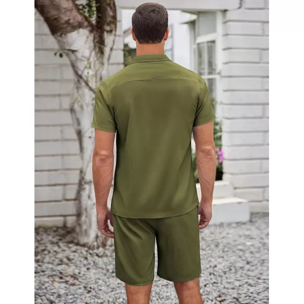 COOFANDY Men's 2 Pieces Casual Beach Outfits Short Sleeve Button Down Shirts Summer Short Set