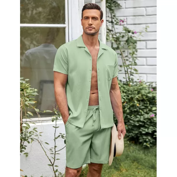 COOFANDY Men's 2 Pieces Casual Beach Outfits Short Sleeve Button Down Shirts Summer Short Set