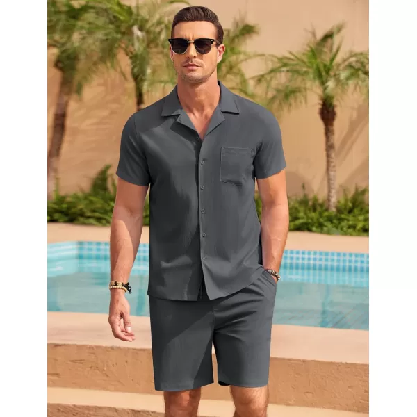 COOFANDY Men's 2 Pieces Casual Beach Outfits Short Sleeve Button Down Shirts Summer Short Set