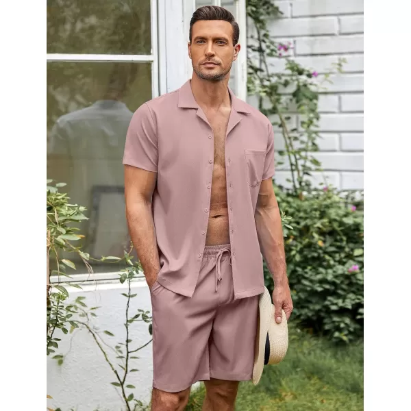 COOFANDY Men's 2 Pieces Casual Beach Outfits Short Sleeve Button Down Shirts Summer Short Set
