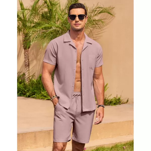 COOFANDY Men's 2 Pieces Casual Beach Outfits Short Sleeve Button Down Shirts Summer Short Set