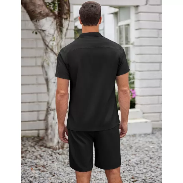 COOFANDY Men's 2 Pieces Casual Beach Outfits Short Sleeve Button Down Shirts Summer Short Set