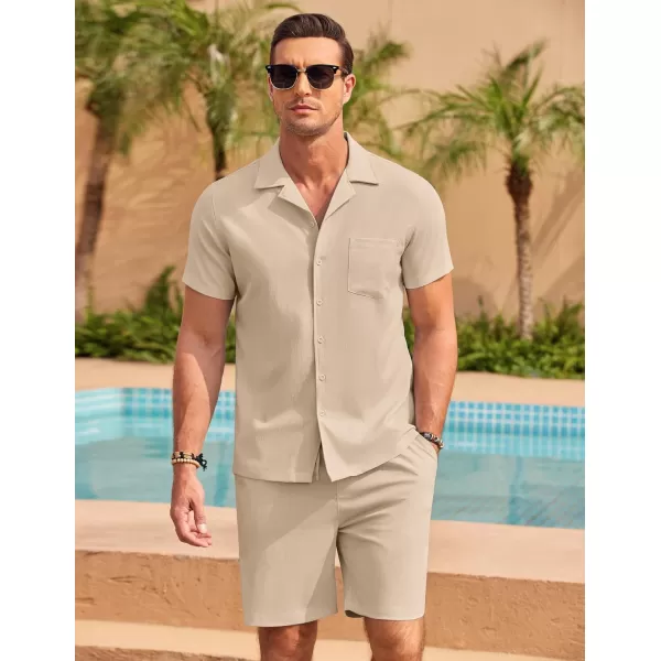 COOFANDY Men's 2 Pieces Casual Beach Outfits Short Sleeve Button Down Shirts Summer Short Set