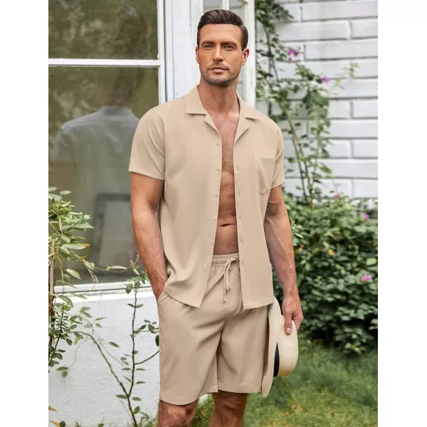 COOFANDY Men's 2 Pieces Casual Beach Outfits Short Sleeve Button Down Shirts Summer Short Set