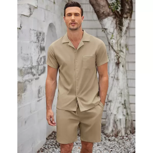 COOFANDY Men's 2 Pieces Casual Beach Outfits Short Sleeve Button Down Shirts Summer Short Set