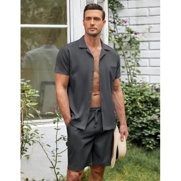 COOFANDY Men's 2 Pieces Casual Beach Outfits Short Sleeve Button Down Shirts Summer Short Set