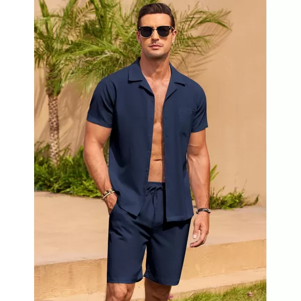 COOFANDY Men's 2 Pieces Casual Beach Outfits Short Sleeve Button Down Shirts Summer Short Set