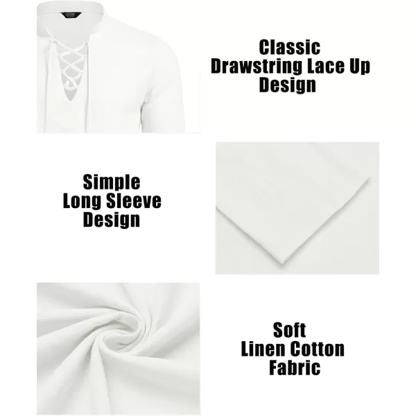 COOFANDY Men's 2 Pieces Cotton Linen Set Summer Beach Outfit Henley Yoga Lace Up Long Sleeve Shirt and Short