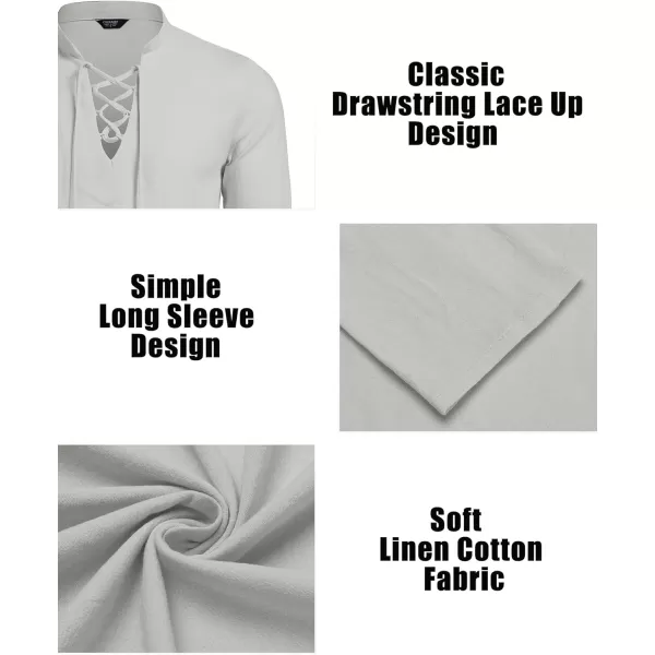 COOFANDY Men's 2 Pieces Cotton Linen Set Summer Beach Outfit Henley Yoga Lace Up Long Sleeve Shirt and Short