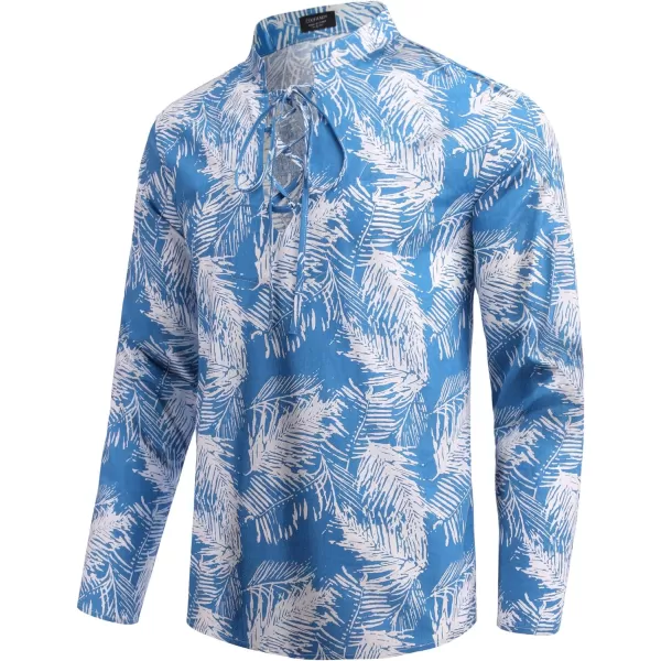 COOFANDY Men's 2 Pieces Cotton Linen Set Summer Beach Outfit Henley Yoga Lace Up Long Sleeve Shirt and Short