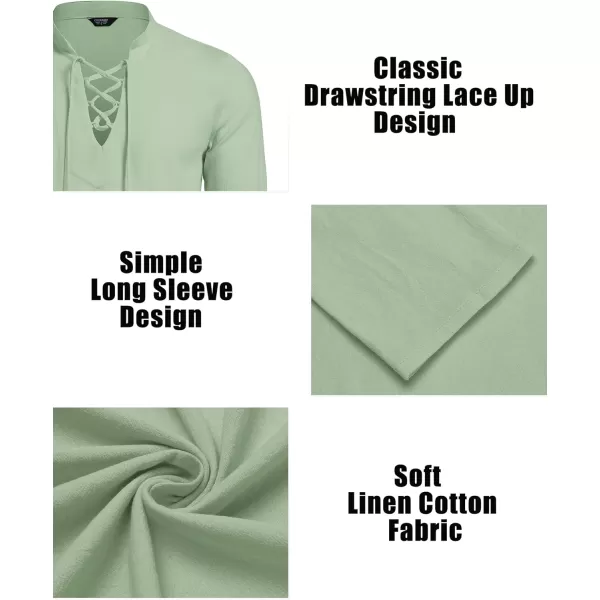 COOFANDY Men's 2 Pieces Cotton Linen Set Summer Beach Outfit Henley Yoga Lace Up Long Sleeve Shirt and Short