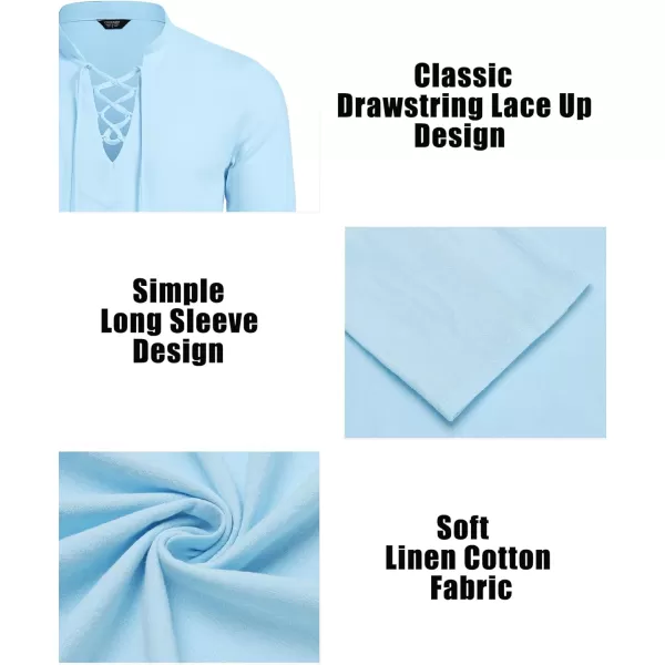 COOFANDY Men's 2 Pieces Cotton Linen Set Summer Beach Outfit Henley Yoga Lace Up Long Sleeve Shirt and Short