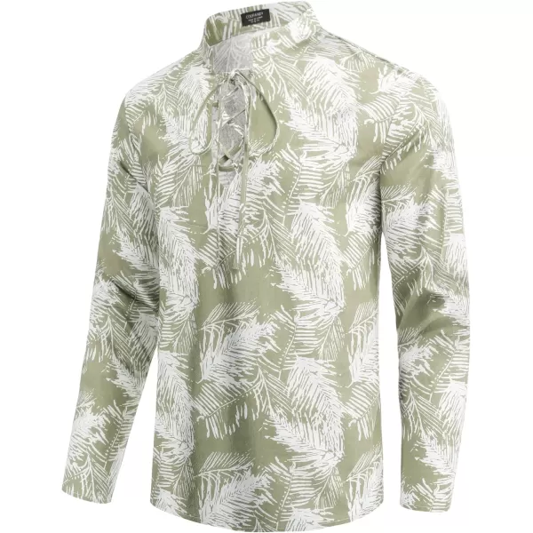COOFANDY Men's 2 Pieces Cotton Linen Set Summer Beach Outfit Henley Yoga Lace Up Long Sleeve Shirt and Short
