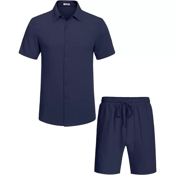 COOFANDY Men's 2 Pieces Matching Set Summer Beach Outfit Short Sleeve Button Down Textured Shirt And Shorts