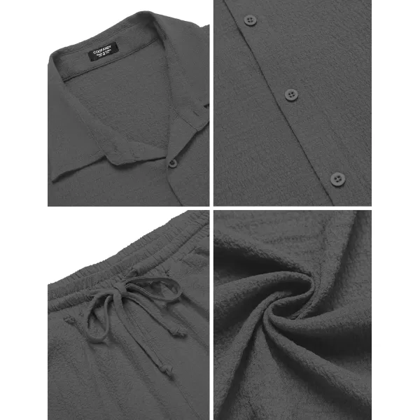 COOFANDY Men's 2 Pieces Matching Set Summer Beach Outfit Short Sleeve Button Down Textured Shirt And Shorts