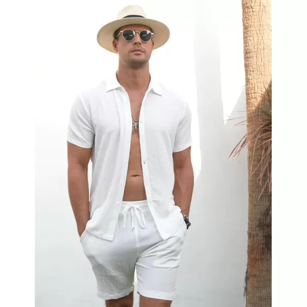 COOFANDY Men's 2 Pieces Matching Set Summer Beach Outfit Short Sleeve Button Down Textured Shirt And Shorts