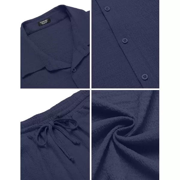 COOFANDY Men's 2 Pieces Matching Set Summer Beach Outfit Short Sleeve Button Down Textured Shirt And Shorts