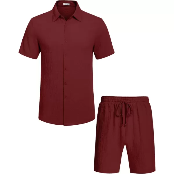 COOFANDY Men's 2 Pieces Matching Set Summer Beach Outfit Short Sleeve Button Down Textured Shirt And Shorts