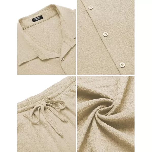 COOFANDY Men's 2 Pieces Matching Set Summer Beach Outfit Short Sleeve Button Down Textured Shirt And Shorts