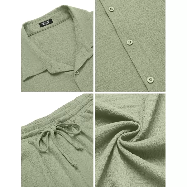 COOFANDY Men's 2 Pieces Matching Set Summer Beach Outfit Short Sleeve Button Down Textured Shirt And Shorts