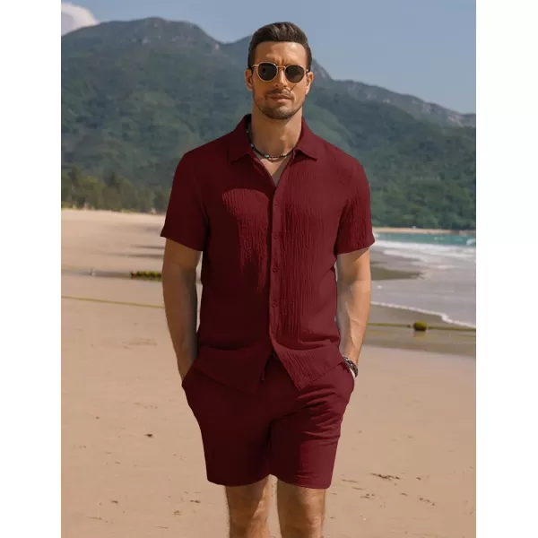 COOFANDY Men's 2 Pieces Matching Set Summer Beach Outfit Short Sleeve Button Down Textured Shirt And Shorts