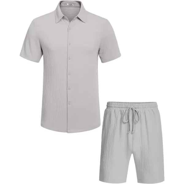 COOFANDY Men's 2 Pieces Matching Set Summer Beach Outfit Short Sleeve Button Down Textured Shirt And Shorts