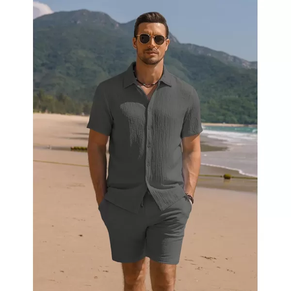 COOFANDY Men's 2 Pieces Matching Set Summer Beach Outfit Short Sleeve Button Down Textured Shirt And Shorts