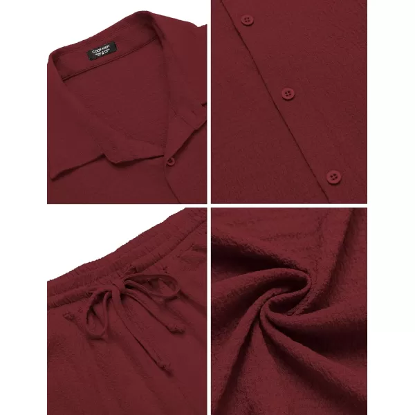 COOFANDY Men's 2 Pieces Matching Set Summer Beach Outfit Short Sleeve Button Down Textured Shirt And Shorts