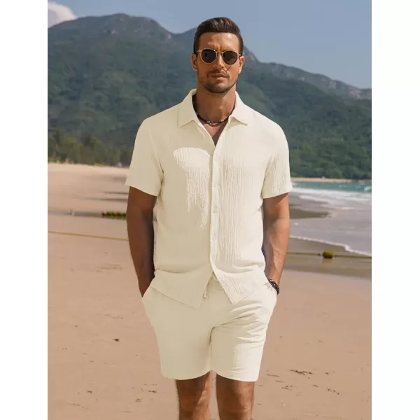COOFANDY Men's 2 Pieces Matching Set Summer Beach Outfit Short Sleeve Button Down Textured Shirt And Shorts