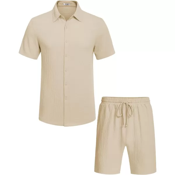COOFANDY Men's 2 Pieces Matching Set Summer Beach Outfit Short Sleeve Button Down Textured Shirt And Shorts