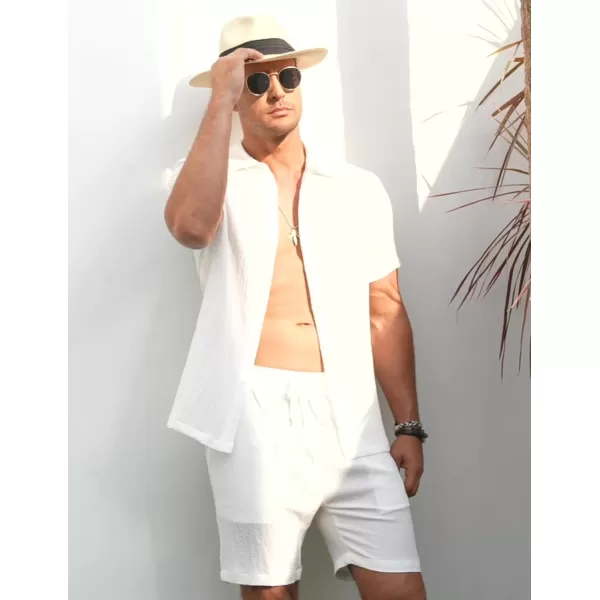 COOFANDY Men's 2 Pieces Matching Set Summer Beach Outfit Short Sleeve Button Down Textured Shirt And Shorts