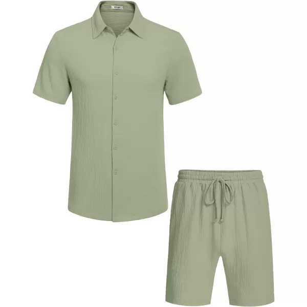 COOFANDY Men's 2 Pieces Matching Set Summer Beach Outfit Short Sleeve Button Down Textured Shirt And Shorts