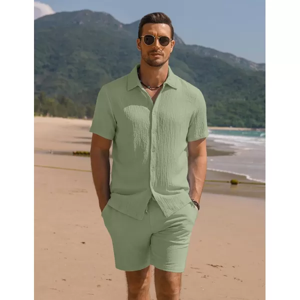 COOFANDY Men's 2 Pieces Matching Set Summer Beach Outfit Short Sleeve Button Down Textured Shirt And Shorts