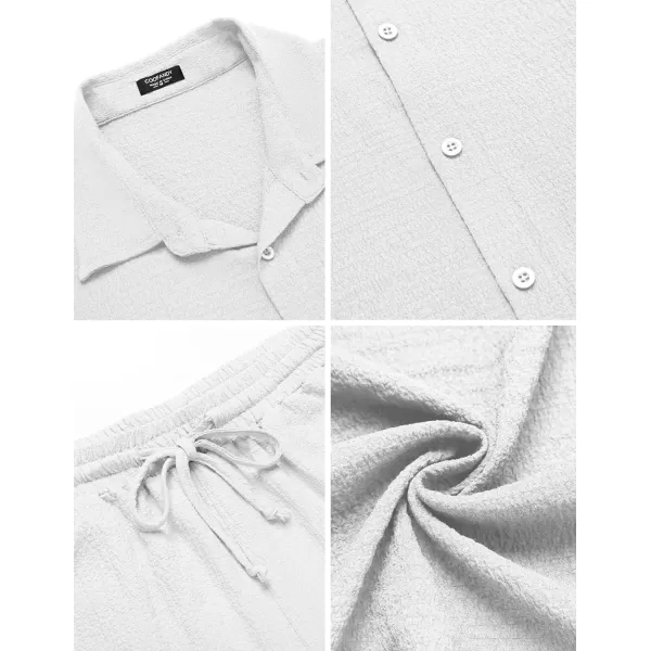 COOFANDY Men's 2 Pieces Matching Set Summer Beach Outfit Short Sleeve Button Down Textured Shirt And Shorts