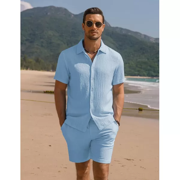 COOFANDY Men's 2 Pieces Matching Set Summer Beach Outfit Short Sleeve Button Down Textured Shirt And Shorts