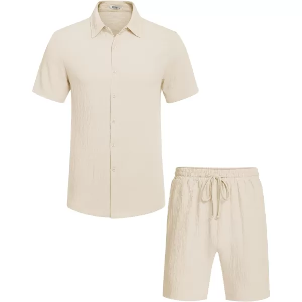 COOFANDY Men's 2 Pieces Matching Set Summer Beach Outfit Short Sleeve Button Down Textured Shirt And Shorts