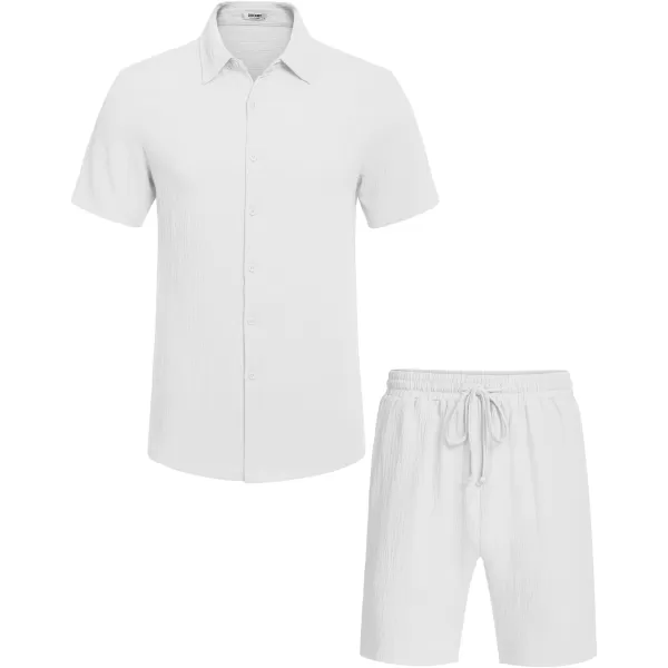 COOFANDY Men's 2 Pieces Matching Set Summer Beach Outfit Short Sleeve Button Down Textured Shirt And Shorts