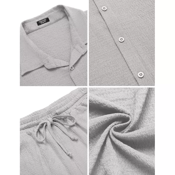 COOFANDY Men's 2 Pieces Matching Set Summer Beach Outfit Short Sleeve Button Down Textured Shirt And Shorts