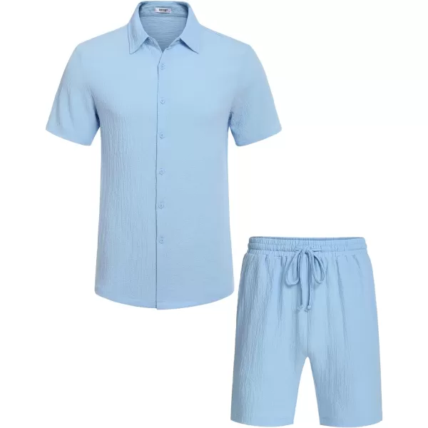 COOFANDY Men's 2 Pieces Matching Set Summer Beach Outfit Short Sleeve Button Down Textured Shirt And Shorts