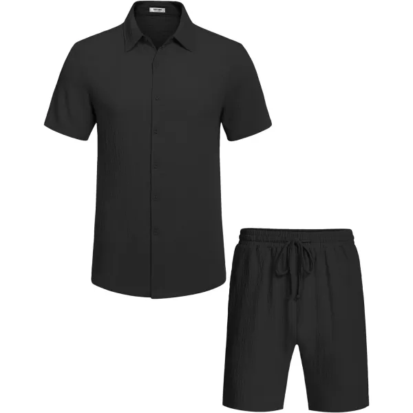 COOFANDY Men's 2 Pieces Matching Set Summer Beach Outfit Short Sleeve Button Down Textured Shirt And Shorts