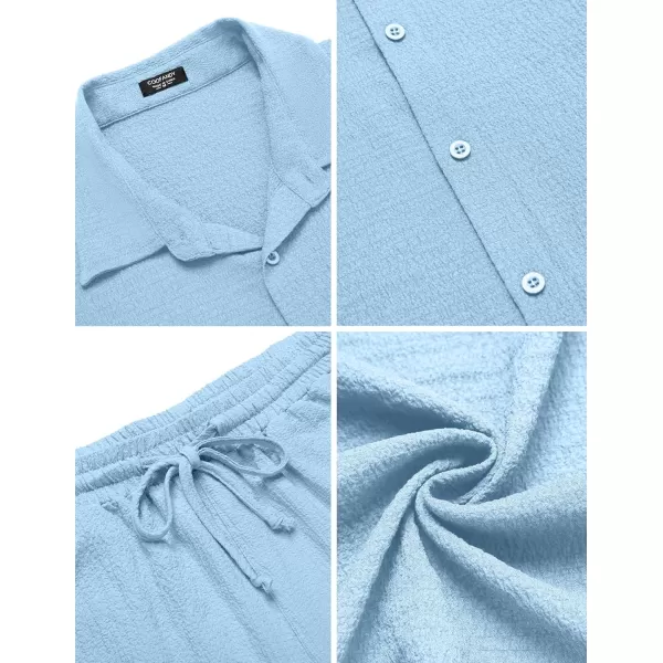 COOFANDY Men's 2 Pieces Matching Set Summer Beach Outfit Short Sleeve Button Down Textured Shirt And Shorts