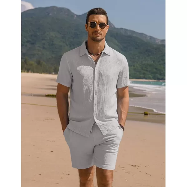 COOFANDY Men's 2 Pieces Matching Set Summer Beach Outfit Short Sleeve Button Down Textured Shirt And Shorts