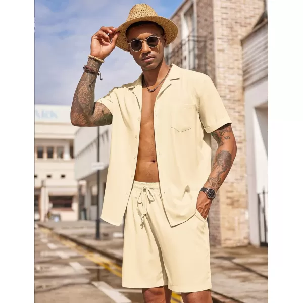 COOFANDY Men's 2 Pieces Shirt Set Short Sleeve Button Down Casual Hippie Holiday Beach T-Shirts Shorts Outfits