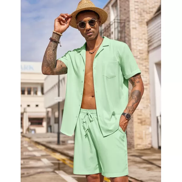 COOFANDY Men's 2 Pieces Shirt Set Short Sleeve Button Down Casual Hippie Holiday Beach T-Shirts Shorts Outfits