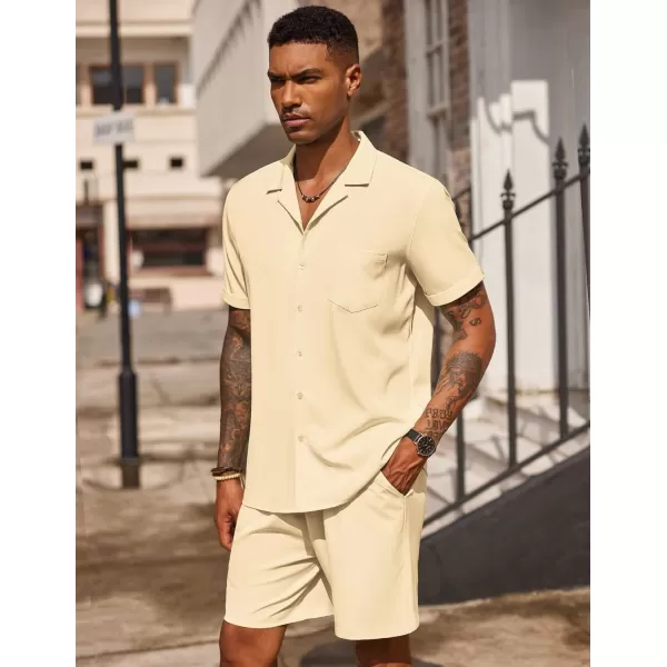 COOFANDY Men's 2 Pieces Shirt Set Short Sleeve Button Down Casual Hippie Holiday Beach T-Shirts Shorts Outfits