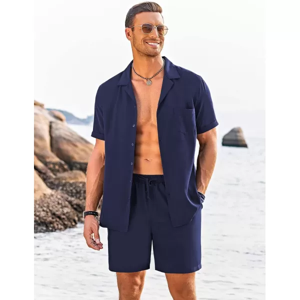 COOFANDY Men's 2 Pieces Shirt Set Short Sleeve Button Down Casual Hippie Holiday Beach T-Shirts Shorts Outfits