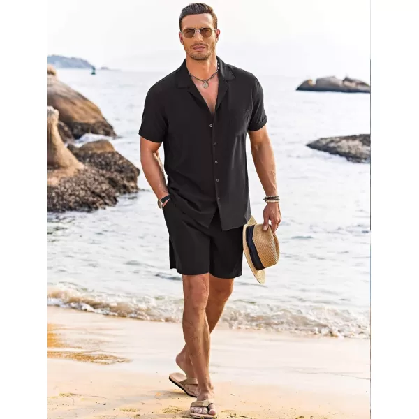 COOFANDY Men's 2 Pieces Shirt Set Short Sleeve Button Down Casual Hippie Holiday Beach T-Shirts Shorts Outfits