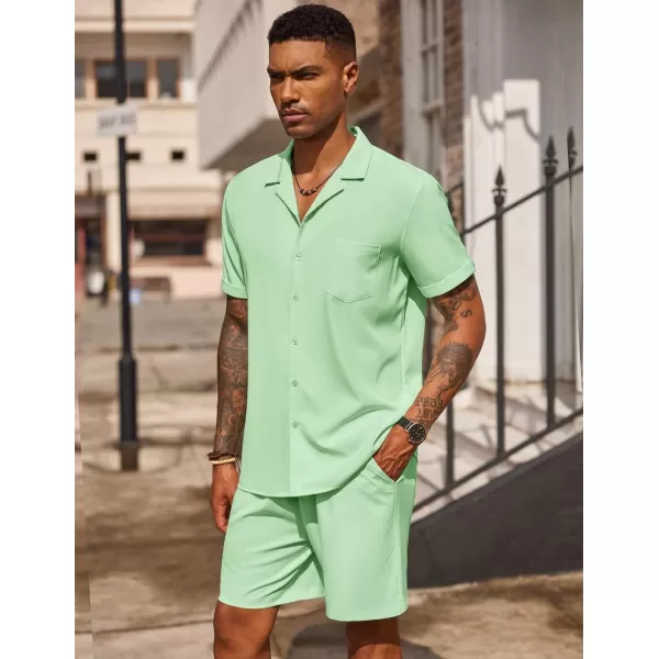 COOFANDY Men's 2 Pieces Shirt Set Short Sleeve Button Down Casual Hippie Holiday Beach T-Shirts Shorts Outfits