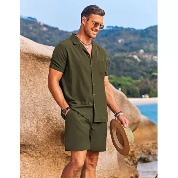 COOFANDY Men's 2 Pieces Shirt Set Short Sleeve Button Down Casual Hippie Holiday Beach T-Shirts Shorts Outfits